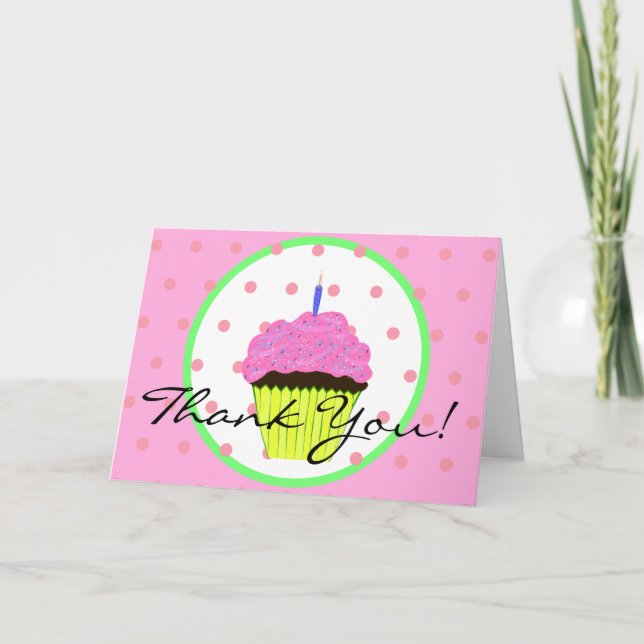Carte Merci d'anniversaire des Pois de Cupcake rose vert (Devant)