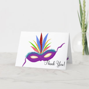 Carte Merci d'anniversaire violet Mardi Gras Masque