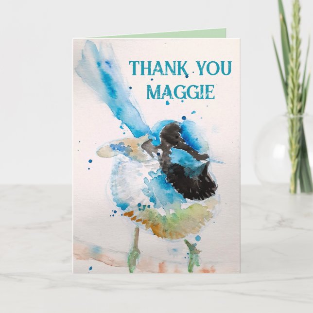 Carte Merci d'aquarelle bleu Budgie Aqua (Devant)