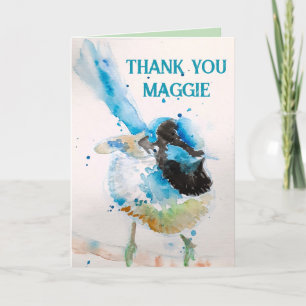 Carte Merci d'aquarelle bleu Budgie Aqua