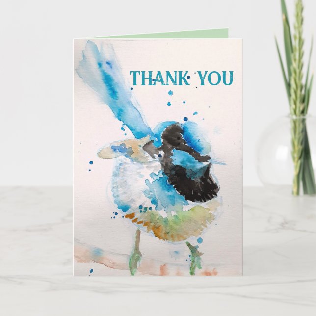 Carte Merci d'aquarelle bleu Budgie Aqua (Devant)