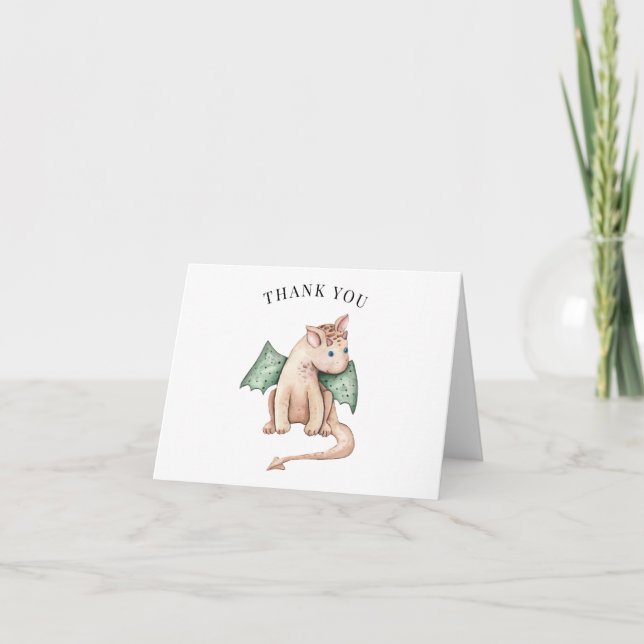 Carte Merci de Baby shower de Dragon de couleur beige (Devant)
