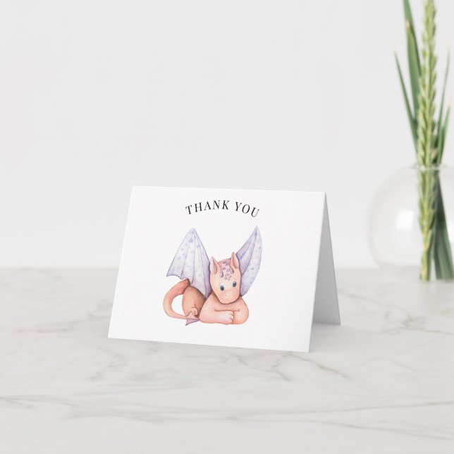 Carte Merci de Baby shower de dragon rose (Devant)