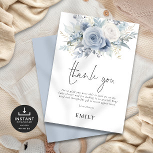 Carte Merci de Baby shower Dusty Blue Florals