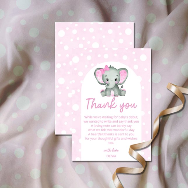Carte Merci de Baby shower rose jote Elephant (Créateur téléchargé)