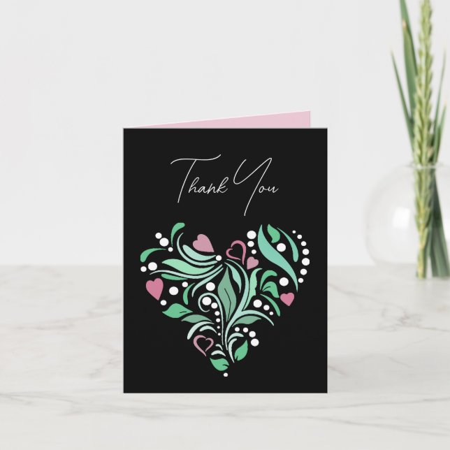 Carte Merci de coeur fleuri décoratif (Devant)