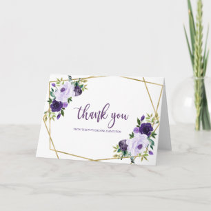 Carte Merci de Fête de l'mariée d'aquarelle d'or violet