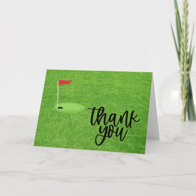 Carte Merci de golf avec texte et drapeau sur herbe vert (Devant)