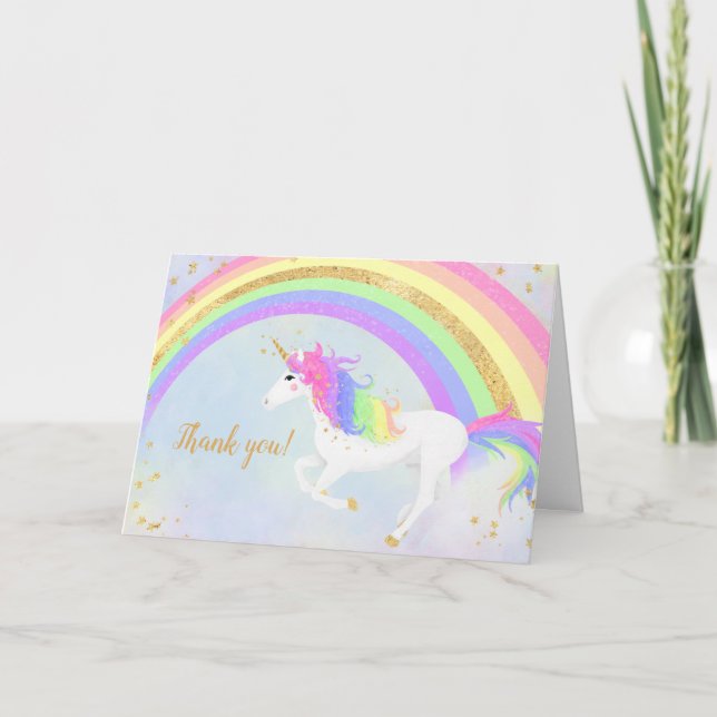 Carte Merci de la licorne magique | Arc-en-ciel Gold (Devant)