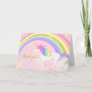 Carte Merci de la licorne magique Arc-en-ciel rose et