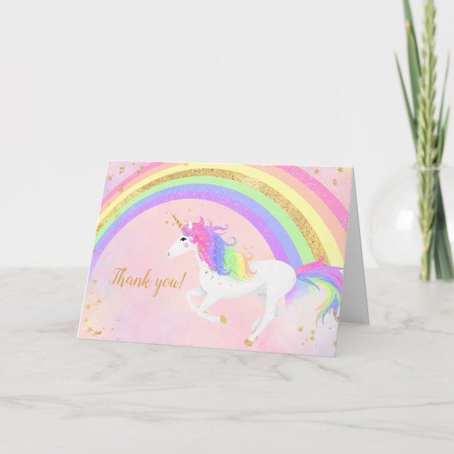 Carte Merci de la licorne magique | Arc-en-ciel rose et  (Devant)