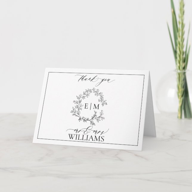 Carte Merci de monogramme blanc noir (Devant)