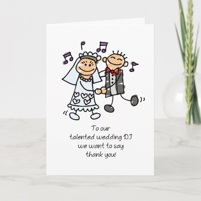 Carte Merci de réception de mariage DJ avec bâton figure (Devant)