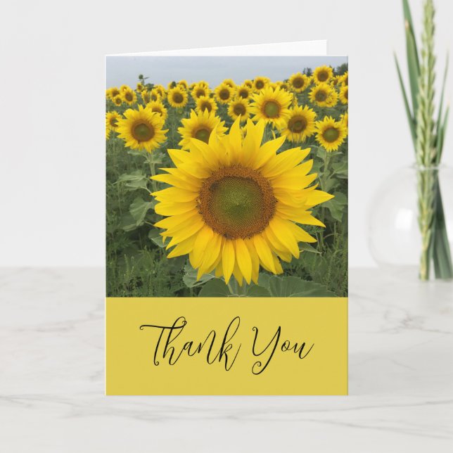 Carte Merci de script élégant de tournesol jaune (Devant)
