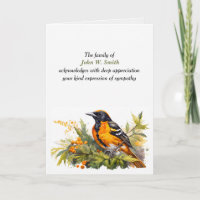 Merci de sympathie de Baltimore Oriole de la famil