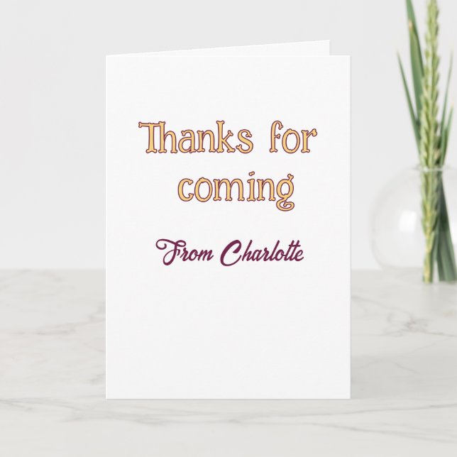 Carte merci d'être venu nom à ajouter message texte oran (Devant)