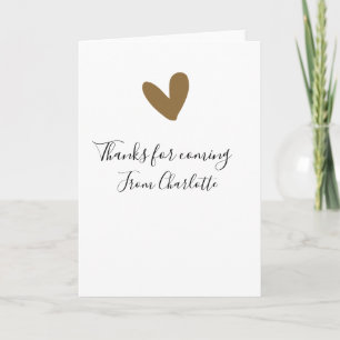 Carte merci d'être venu nom du texte message cœur en or