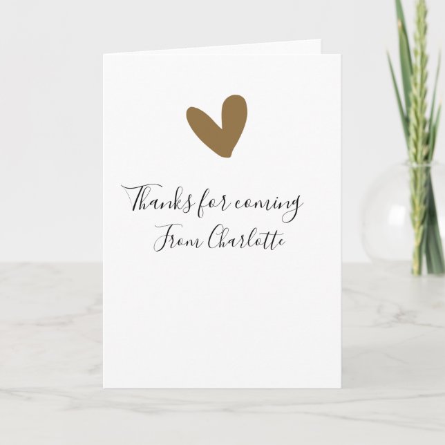 Carte merci d'être venu nom du texte message cœur en or (Devant)