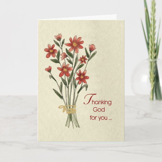 Carte Merci Dieu pour vous Bouquet de fleurs rouges avec (Devant)