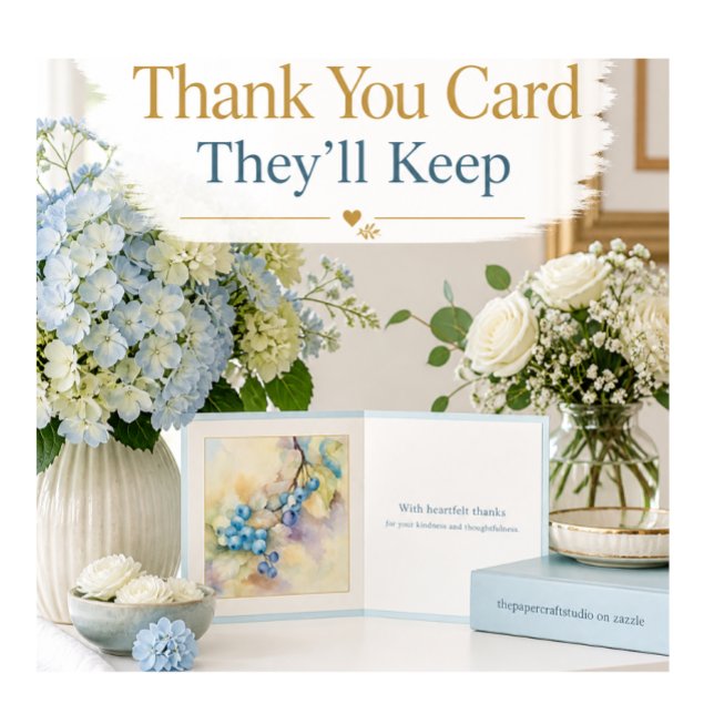 Carte "Merci" Élégante à l'Aquarelle avec des Myrt (Elegant floral thank you card with soft watercolor design, perfect for weddings and gifting.)