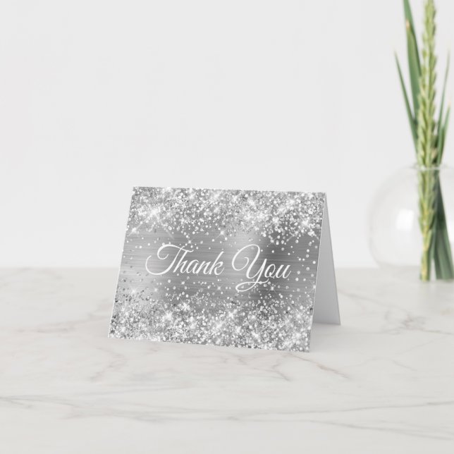 Carte Merci en feuille d'argent scintillant (Devant)