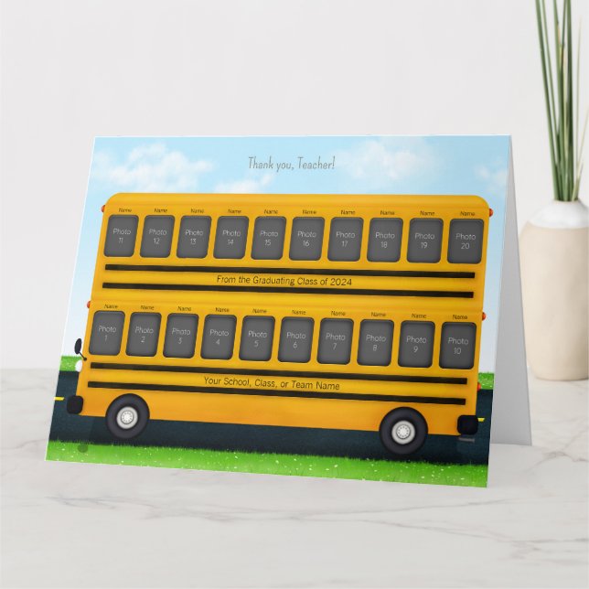 Carte Merci Enseignant École Jaune Bus 20 Photos (Devant)