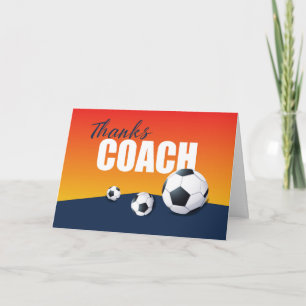 Carte Merci entraîneur de football sur bleu et orange