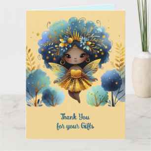 Carte Merci Fée Africaine Turquoise Gold Rose Princesse