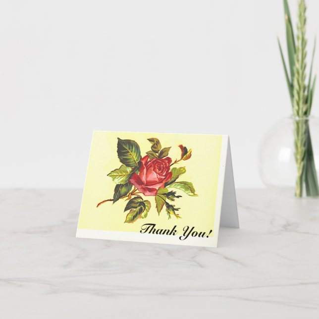 Carte "Merci", Fleur Rose, Vintage look (Devant)