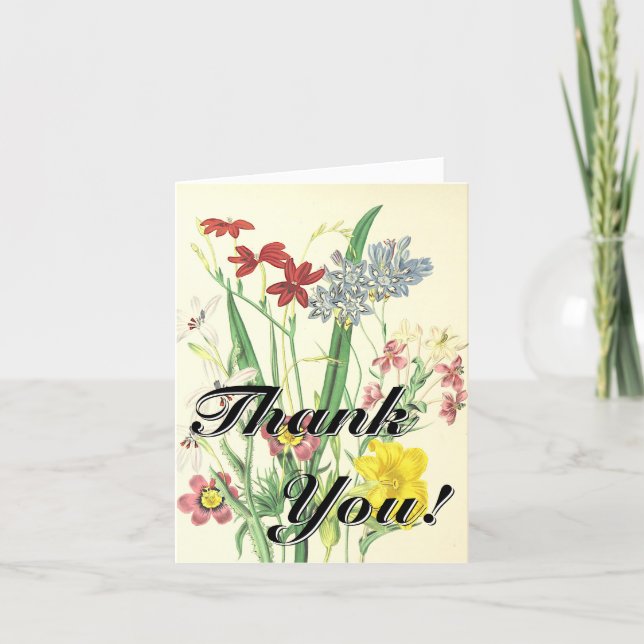 Carte "Merci !" + Fleurs Colorées de Style Rétro (Devant)