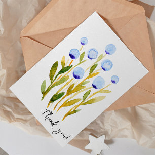 Carte Merci fleurs d'aquarelle bleue minimale