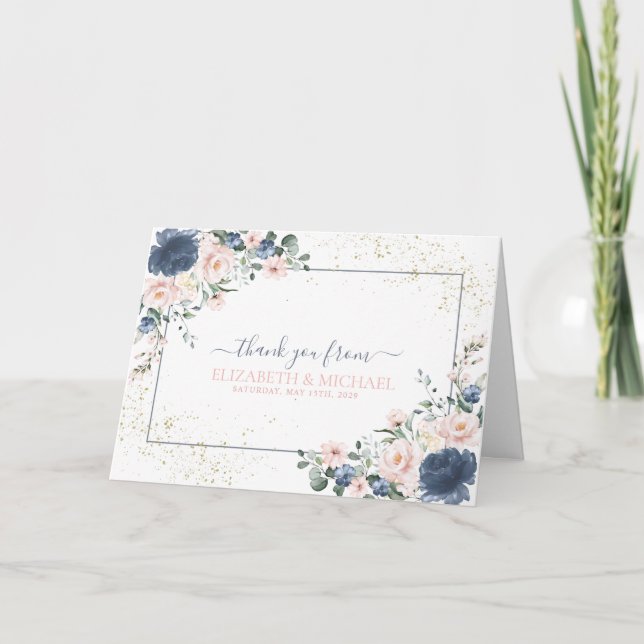 Carte Merci floral bleu pâle rose rose bleu clair (Devant)