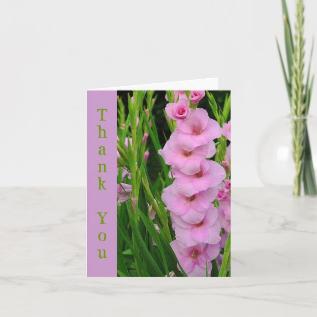 CARTE "MERCI" GLADIOLUS ROSE (Devant)