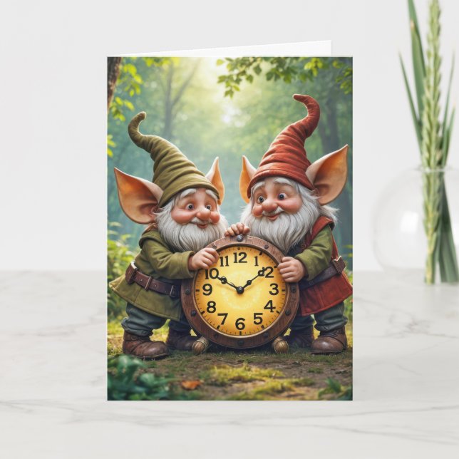 Carte Merci Gnomes Avec Vieille Horloge (Devant)