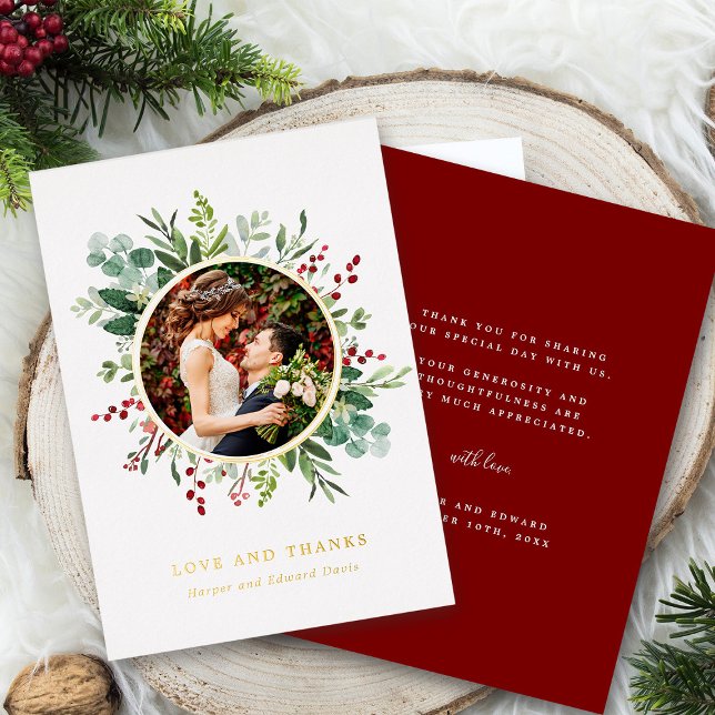 Carte Merci Gold Foil Botanical Green (Front & Back)