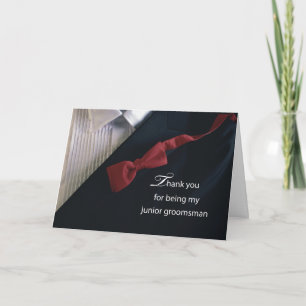 Carte Merci Junior Groomsman avec Cravate rouge et Tuxed