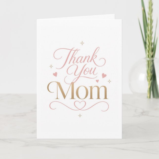 Carte Merci Maman Typographie Rose Doré Élégante (Devant)