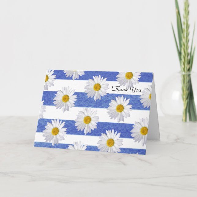 Carte merci marguerites blanches sur rayure (Devant)