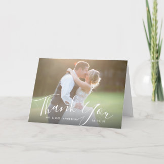 Carte Merci Mariage photo à la main Chic Script