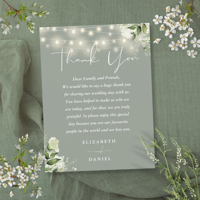 Carte Merci Mariage Sage Green Green Green (Sage Green Greenery Thank You Wedding Place Card)