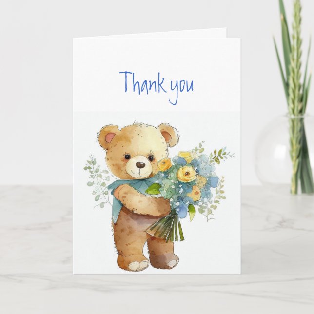 Carte Merci Merci Fleurs et Ours En Teddy (Devant)