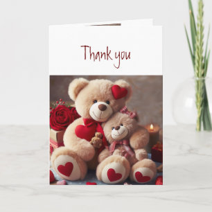 Carte Merci Merci Mignon Câlin Teddy Amour Cœurs