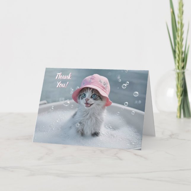 Carte Merci Mignon Petit Chat dans un Bain Moussant  (Devant)