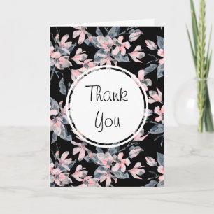 Carte Merci Motif rose et gris en aquarelle