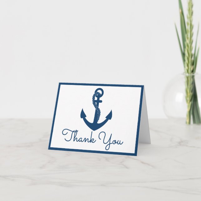 Carte Merci nautique Marine Ancre bleue Plage Mariage (Devant)