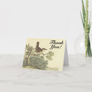 Carte "Merci", Oiseau sur une branche, Vintage Look
