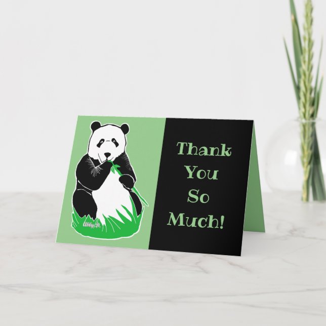 Carte MERCI ! Panda Green et Black Greeting (Devant)