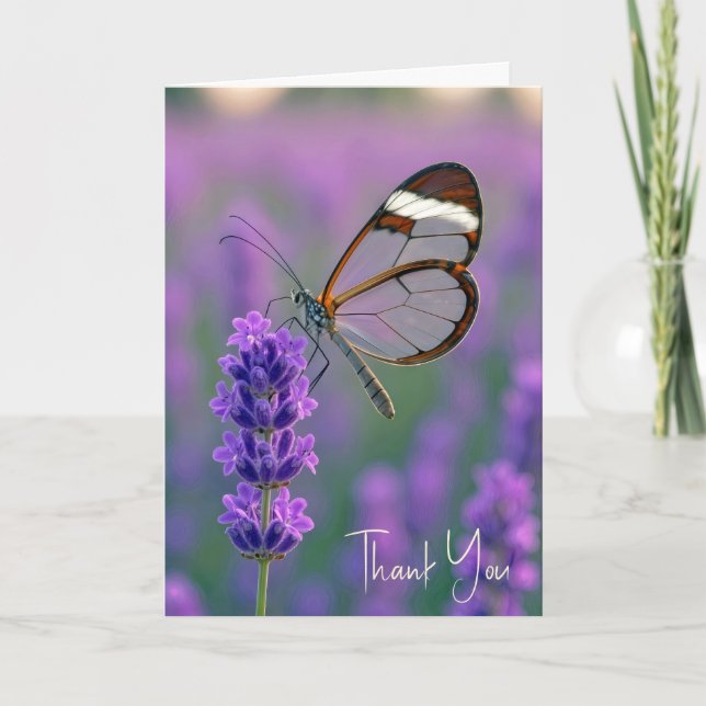 Carte Merci Papillon Glasswing Sur Lavande (Devant)