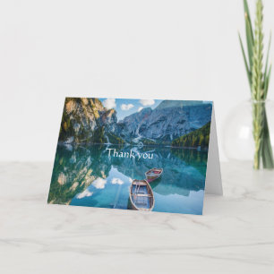 Carte Merci Paysage Mountain Lake Boat Scripture