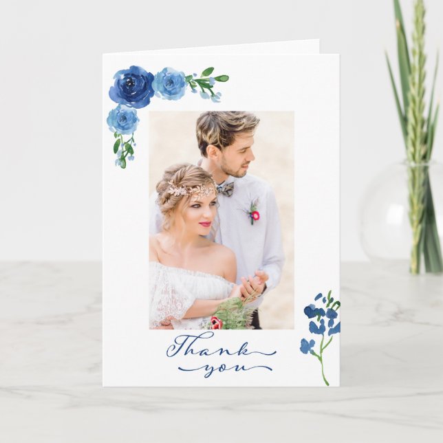 Carte Merci photo du Mariage Rose bleu (Devant)